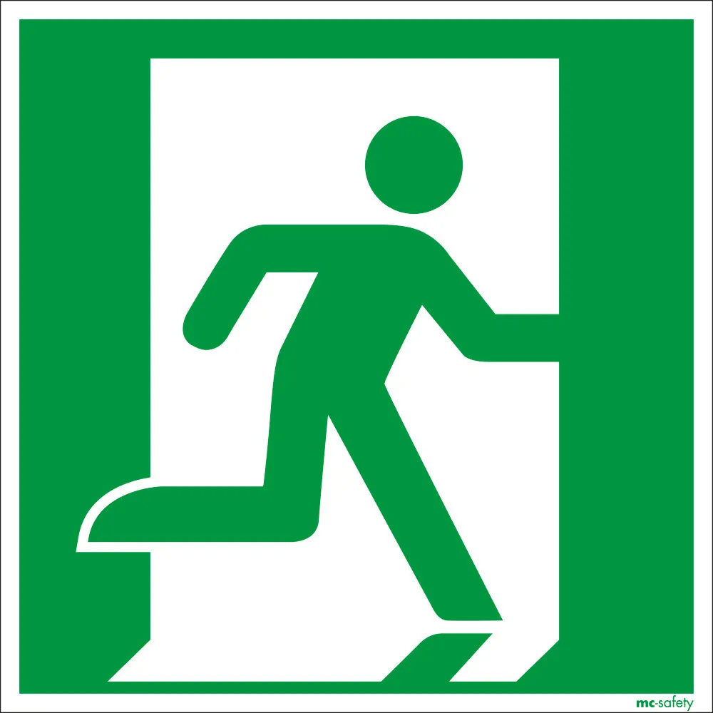 Señal Vía evacuación derecha, ISO 7010, lámina fotoluminiscente adhesiva, 200x200 mm, pack=10 uds.